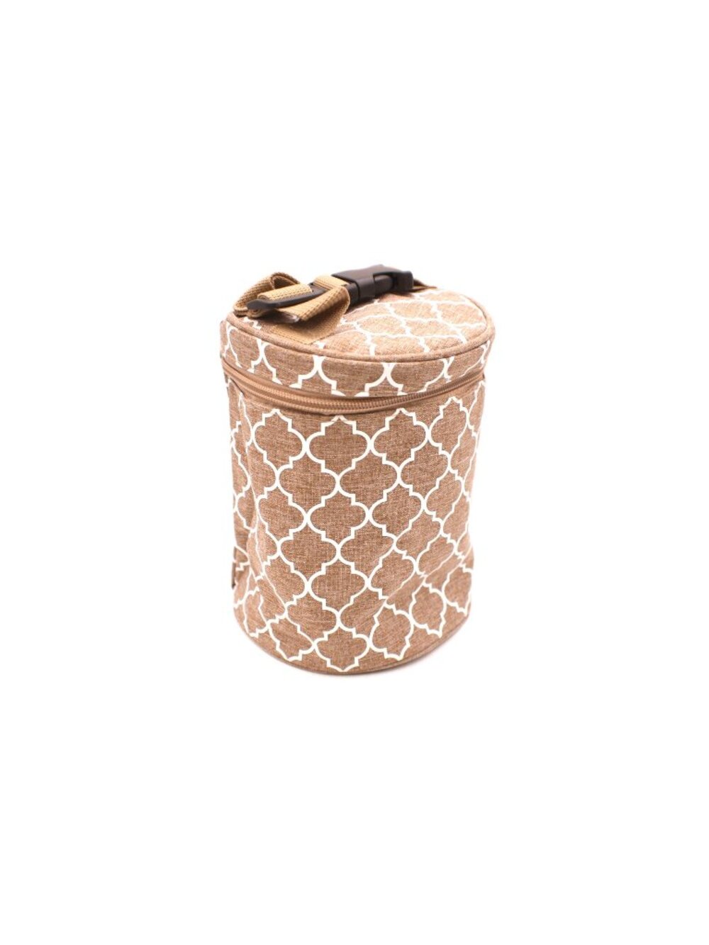 Small Insulated Cylinder Tote Brown Moroccan Trellis Water Bottle Travel Case